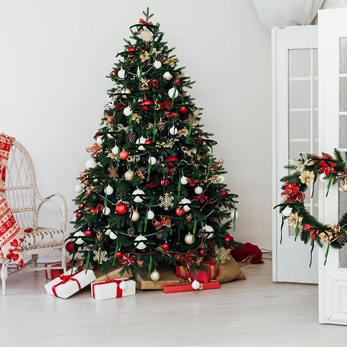 24Pcs Velvet Ribbon 5 x 7 Inch Christmas Ribbon 3/8 Inch Wide Christmas Bows Vintage Velvet Bows for Christmas Tree Dark Green Bows for Christmas Tree Decorations