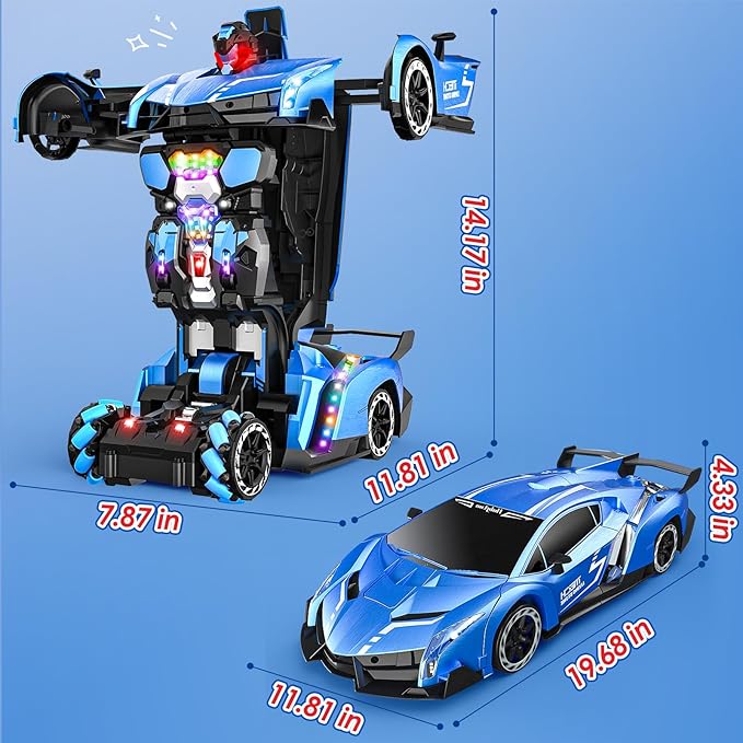 Holyton Transform Remote Control Car, Transform Robot RC Cars,1:10 Scale,Toy Car with STEM Programming,One-Button Robot, LED Lights,Sound Effects, Ideal Gift for 5 6 7 8 9 10 11 12 Years Old Boy