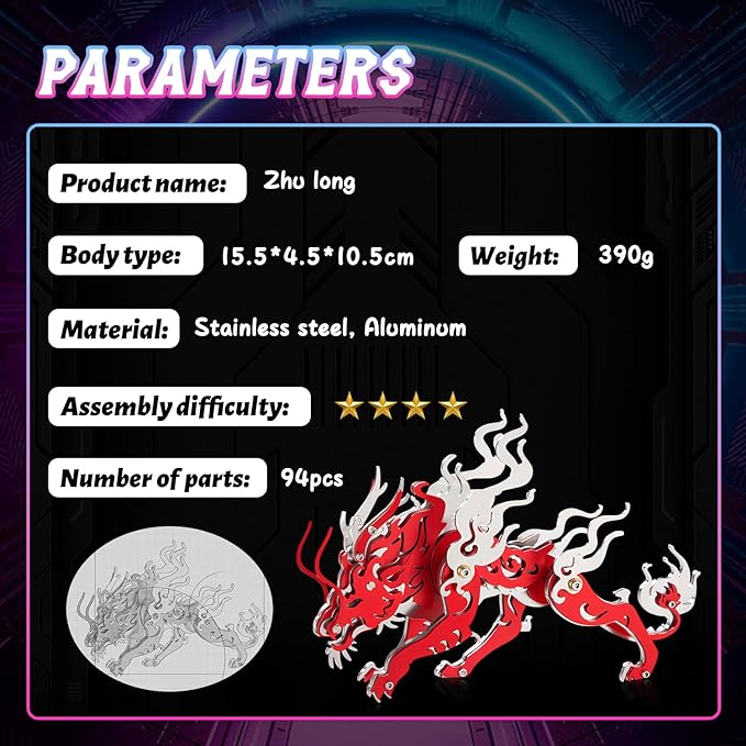 3D Metal Puzzles for Adults, Metal Model Kits for Adults Candling Dragon, Mechanical 3D Puzzle Stainless Steel Ornaments for Men Women Art Craft Gifts Toys(Red).