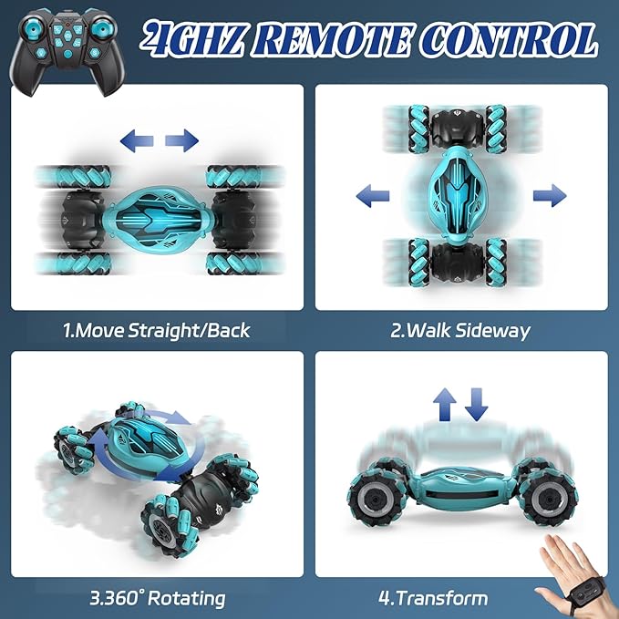 Minetom Remote Control Car, Gesture Sensing RC Stunt Car for Kids 6-12, Toy Cars for Boys & Girls with Light Music Double Sided Flip 360° Rotate Off-Road, Birthday for Kids 6 7 9 10 12