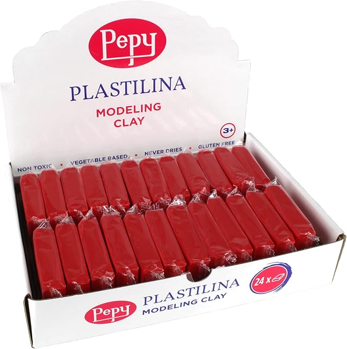 Pepy Plastilina Reusable and Non-Drying Modeling Clay; Set of 24 Bars, 1.4 Ounce Each, Perfect for Arts and Crafts Projects, Red