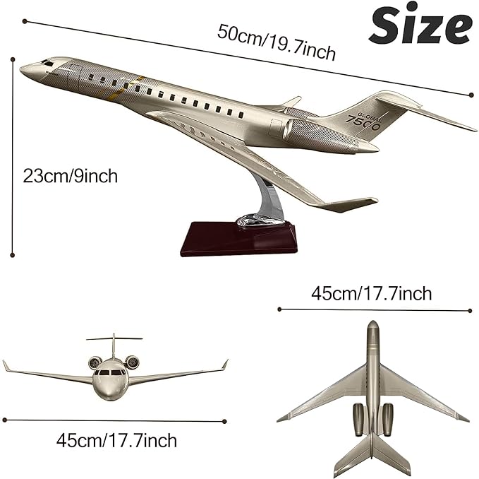 1:72 Large Model Jet Airplane, Global 7500 Plane Model Resin Aircraft Model for Office Home Desk Decor and Aircraft Enthusiasts Collection or Presents (9x19.7inch)