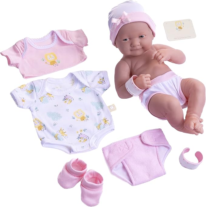 8 piece Layette Baby Doll Gift Set | JC Toys - La Newborn Nursery | 14" Life-Like Smiling Doll w/ Accessories | Pink | Ages 2+, Pink Smiling