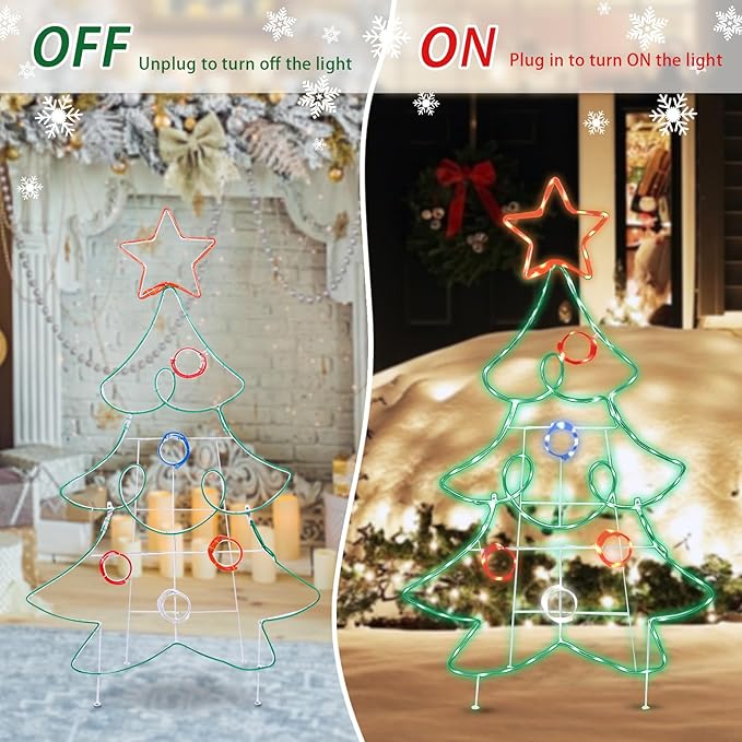 Outdoor Christmas Tree Decoration Christmas Lighted Xmas Tree with Star Neon Rope 126 LED Lights Decoration for Xmas Home Pathway Lawn Party Display