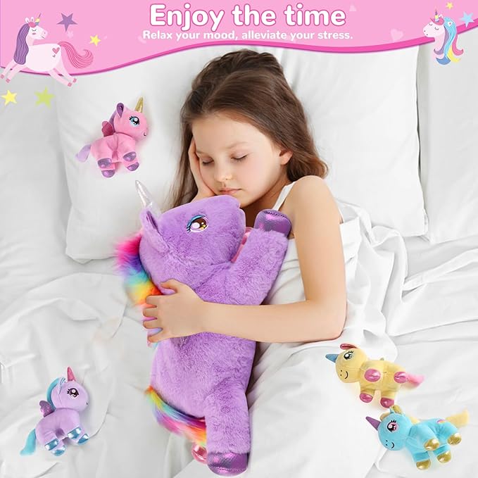 5 Pieces Unicorn Stuffed Animals - 1 Mommy Stuffed Unicorn with 4 Babies - Unicorns Gifts for Girls Ages 3-8, Unicorns Plush Toys for Christmas, Valentine's, Birthday Gifts (Pink & Purple)