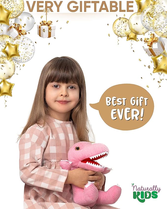 Naturally KIDS Stuffed Animal, Toddler Gifts for Boys, Girls, Plush Dinosaur Toy Pink