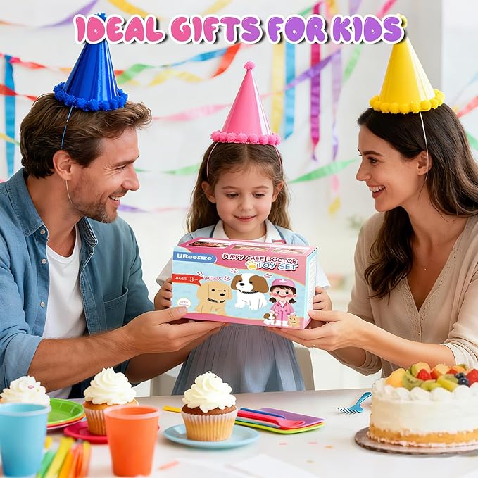 UBeesize Dog Toy Doctor Kit for Toddlers 3-5, Kids Doctor Play Set with Plush Dog, Medical Toy Kits and Costume, Pretend Vet Playset for 3 4 5 6 Year Old Girls Birthday Gift Pink