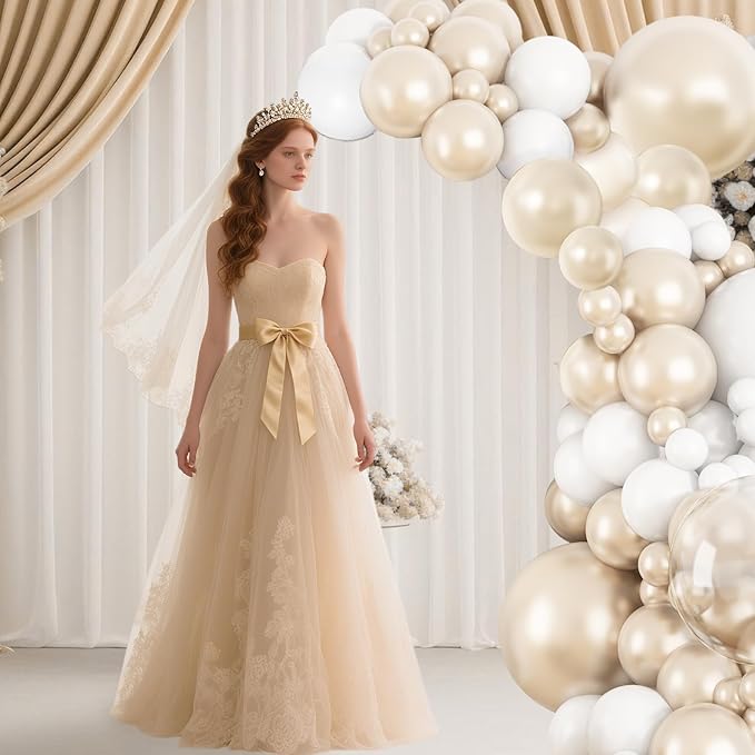 Pearl White Balloon Arch Kit Double-Stuffed Pearl Sand White Balloon Garland Different Sizes 18/12/10/5 Inch Pearl White Clear Balloons for Wedding Bridal Shower Anniversary Birthday Party Decor