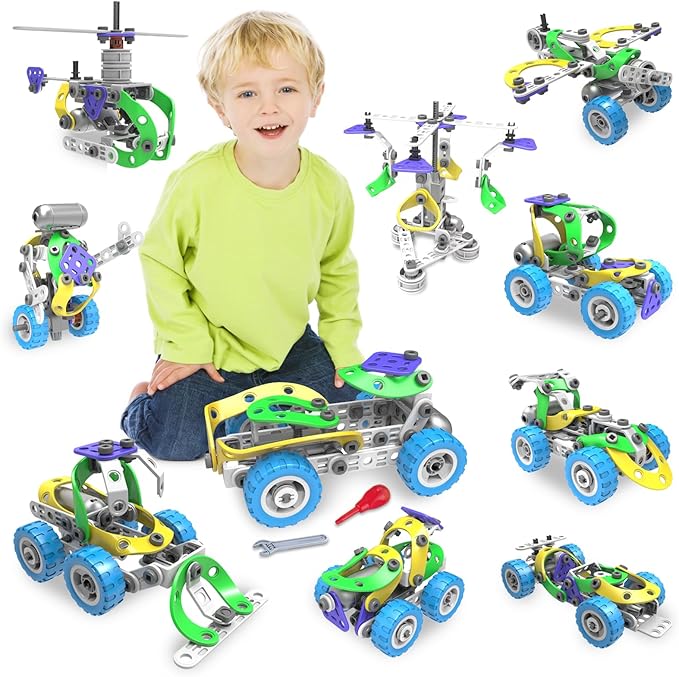 107Pcs Motorized Erector Sets for Kids Ages 4 5 6 7 8+,STEM Building Toys for Boys Girls 3-5 4-8 5-7 6-8 Year Old,Engineering Kit,Electric Motor,Creative Educational Gift Learning Activities