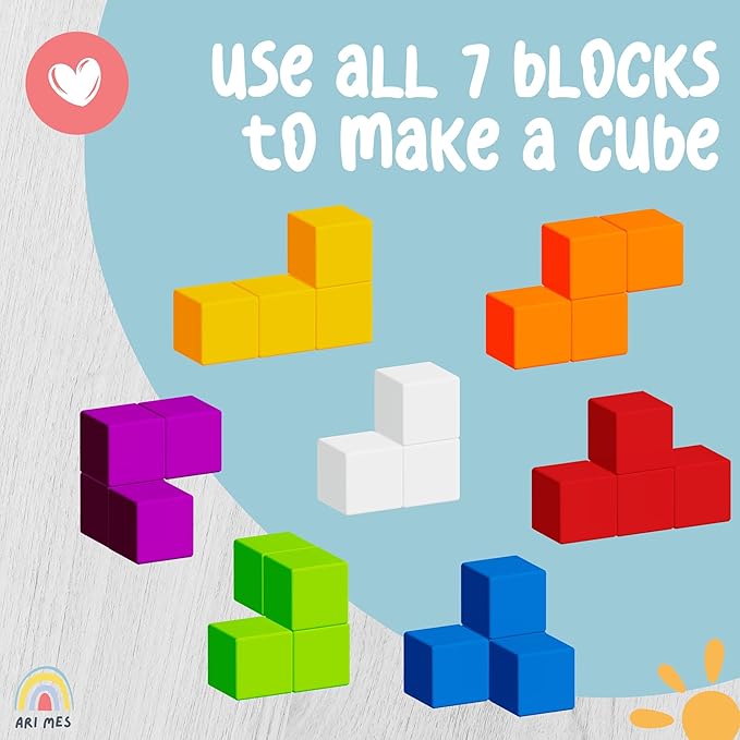 ARI MES - 3D Soma Cube Puzzle Game - Montessori Brain Teaser for Kids & Adults, Strategic Wooden Block Puzzle, Educational Mind Challenge for Ages 4+