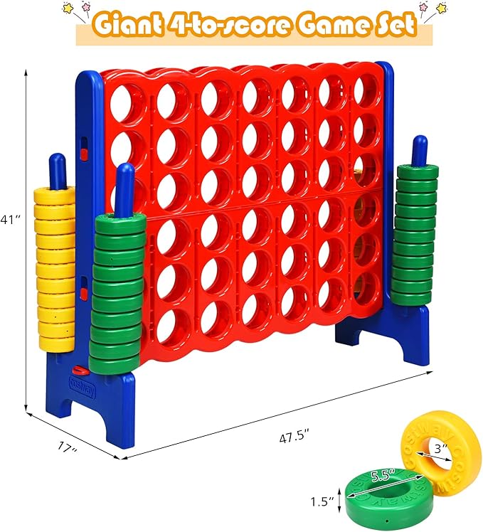 ARLIME Giant 4 in a Row Connect Game, 47'' Jumbo 4-to-Score Toy Set W/Quick-Release Lever, Build-in Ring, Jumbo Sized for Kids & Adults, Oversized Floor Activity for Indoor & Outdoor Play
