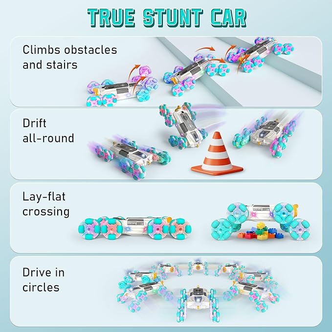 8WD Gesture Sensing Rc Stunt Cars Toys for Kids Age 6-13, Hand Controlled Stunt Car, 2.4Ghz Double-Sided Drift Stunt Car, Xmas Best Gift Ideas for Boys Girl Age 6 7 8 9 10 11 12+ Year (White)