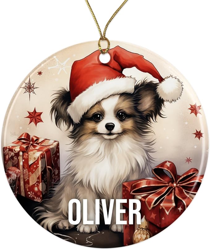 Papillon Personalized Dog Ornament - Pet Ornament for Christmas Tree - 3" Round Ceramic - Printed in USA - Choose from 200 Breeds - Dog Mom - Dog Dad - Xmas Decoration DOG0153