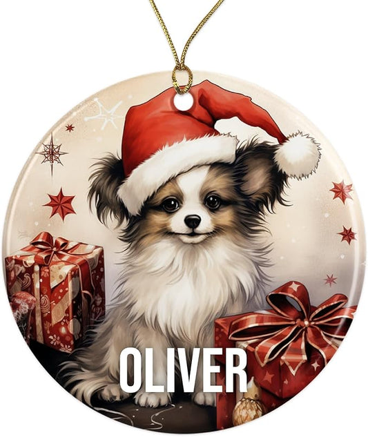 Papillon Personalized Dog Ornament - Pet Ornament for Christmas Tree - 3" Round Ceramic - Printed in USA - Choose from 200 Breeds - Dog Mom - Dog Dad - Xmas Decoration DOG0153