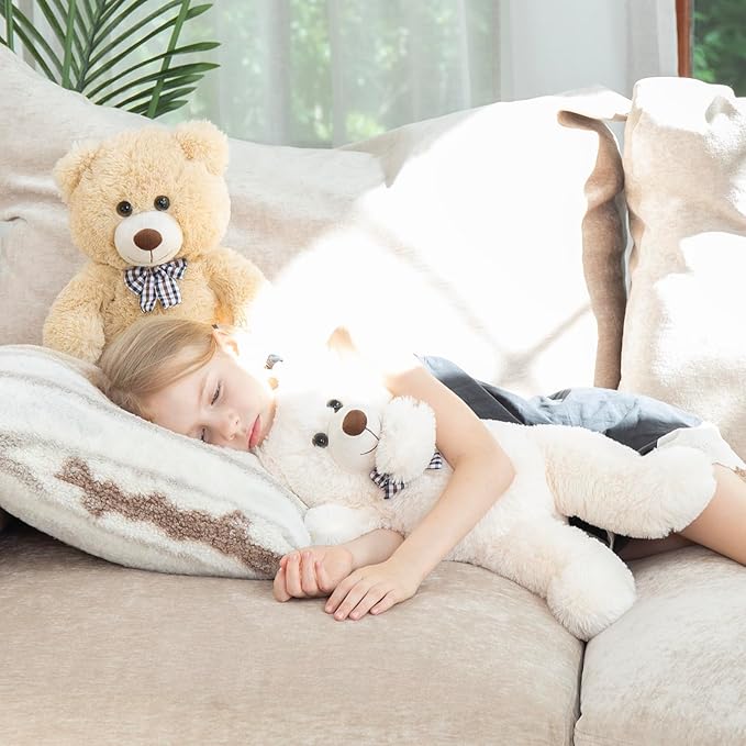 MorisMos Bow Tie Teddy Bear Stuffed Animal, 20 Inch Classic Stuffed Bears Plush, Cuddly Hugging Bear Gift for Toddler, Kids, Baby Shower & Birthday, White