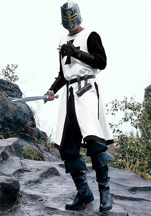 Runcati Mens Medieval Crusader Knights Tunic Renaissance Warrior Templar Cosplay Costumes Tops