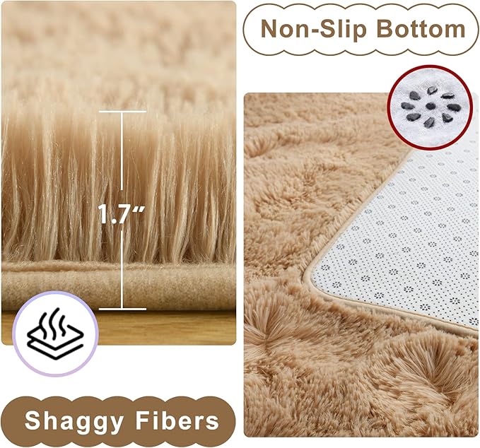 Ompaa Fluffy Rug, Super Soft Fuzzy Area Rugs for Bedroom Living Room - 3' x 5' Large Plush Furry Shag Rug - Kids Playroom Nursery Classroom Dining Room Decor Floor Carpet, Beige