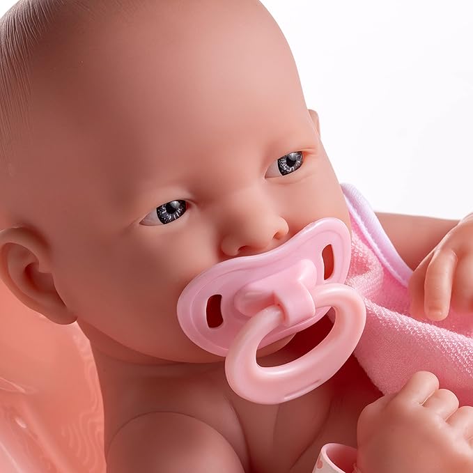 8 piece Layette Deluxe Bathtub Gift Set | JC Toys - La Newborn | 14" Life-Like Smiling Vinyl Newborn Doll w/ Accessories | Pink | Waterproof |Ages 2+