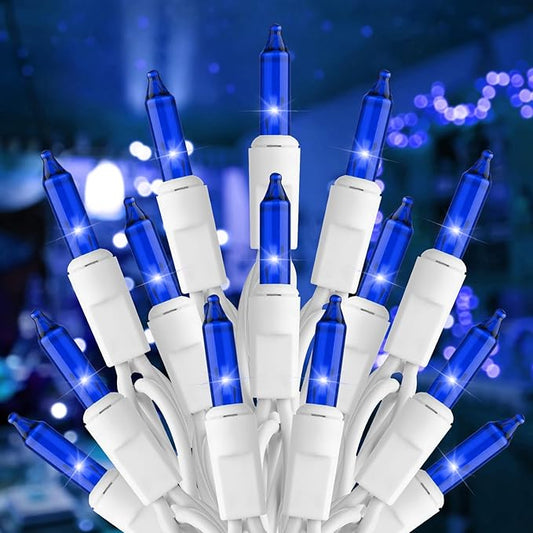 Brightown Blue Christmas Mini String Lights, 100-Count 26.5ft Incandescent Bulb Halloween Fairy Lights for Indoor Holiday Decor, Christmas Tree Garland Wedding Party Multi-Use Decoration, White Wire