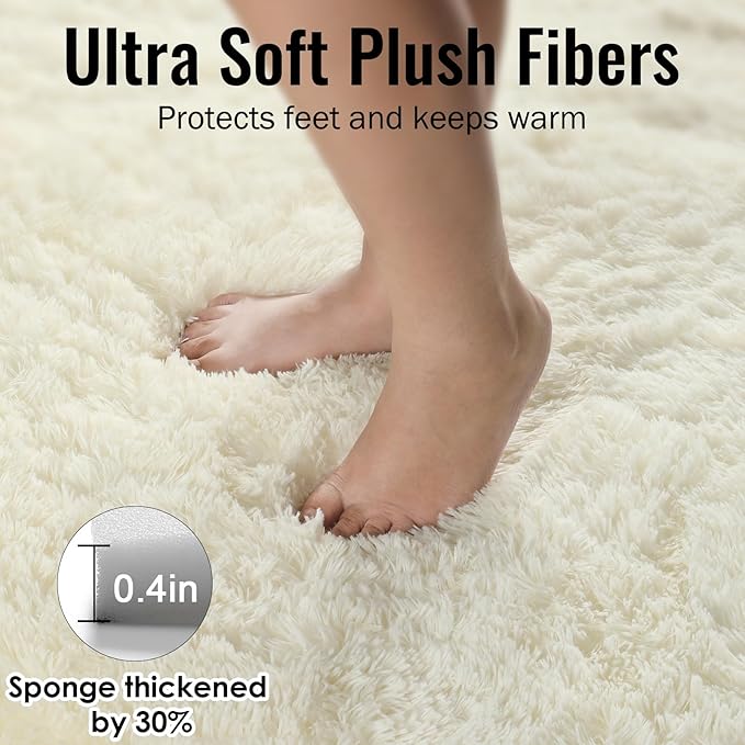 PAGISOFE White Fluffy Shag Machine Washable Area Rugs for Living Room 5x7 Ft,Cream White Soft Shaggy Rugs for Bedroom,Office Ivory Carpet Boys Girls Dorm Pastel Rug for Kids Room Home Decor Aesthetic