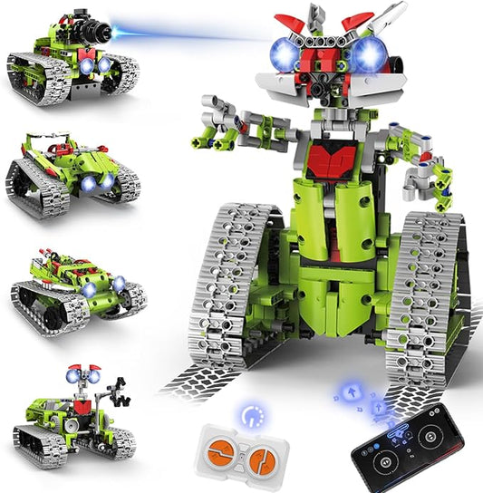 5 in 1 STEM Robot Building Kit, APP & Remote Control Robotics Building Toys, 705 Pcs DIY Building Robot/RC Car/Tank with Light, Building Toy Gifts for Boys Girls Kids 8-16 Science Learning