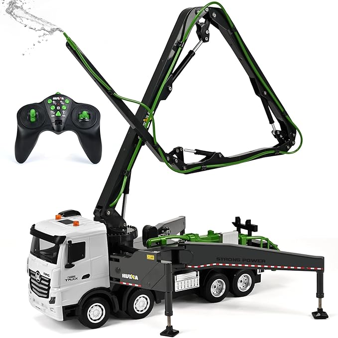 kolegend 1:18 Scale RC Concrete Pump Truck 2.4Ghz Remote Control Cement Toy Truck 11 Channel RC Construction Vehicles with Working Water Pump, Lights and Sounds Toys Gift for 8+ Years Old Kids Boys