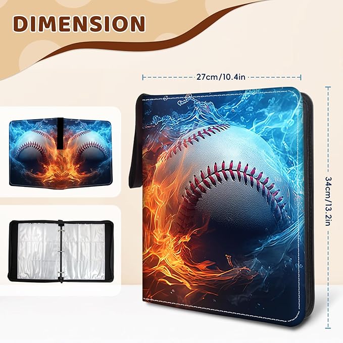 900 Pockets Baseball Card Binder, Trading Card Storage Album with 50 Removable Sleeves, Double Sided Pocket Zipper Binder for Game Cards, Christmas Birthday Gifts for Collector's Album