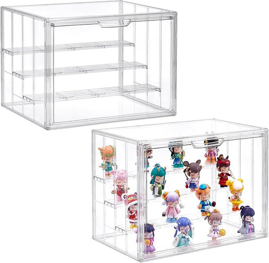 4 Tier Acrylic Display Case for Collectibles, 2 Pack Clear Adjustable Figure Display Case with Magnetic Door, Stackable Storage Box Showcase with 3 Shelves for Action Figures,Dolls,Toys, Large