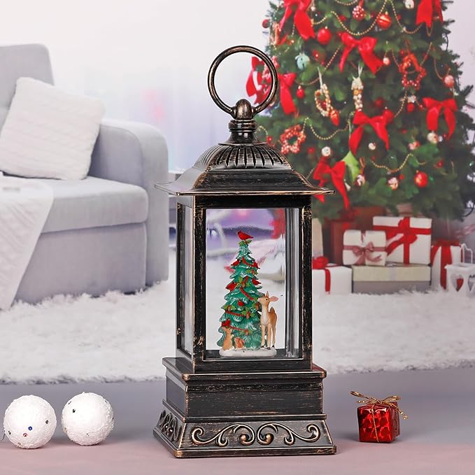 Christmas Snow Globe Decorations, Musical Glitter Christmas Tree Lantern with 6H Timer, USB/Battery Powered Lighted Décor for Home, Tabletop, Gift Box