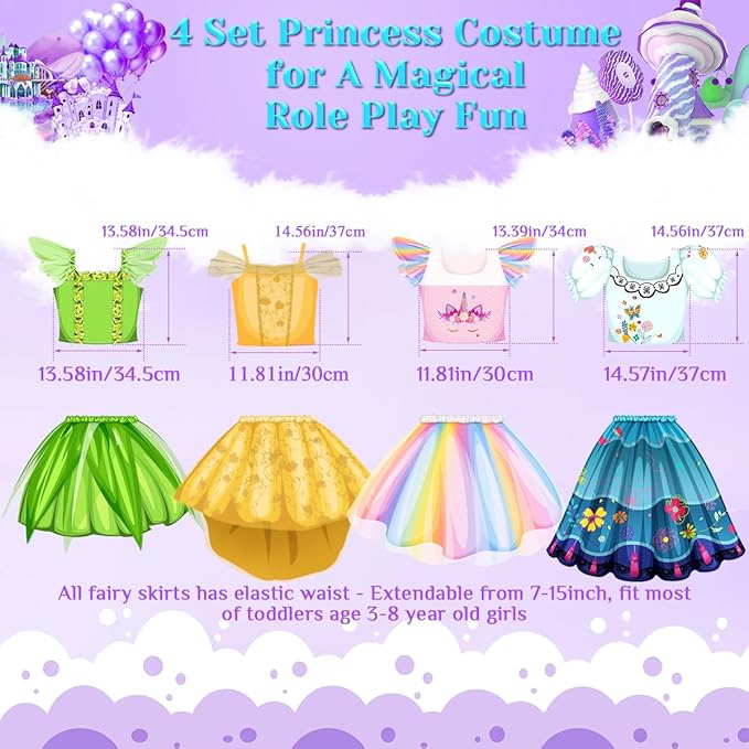 Meland Princess Dress Up - Princess Dresses for Girls with Princess Toys, Dress Up Clothes for Little Girls Pretend Play