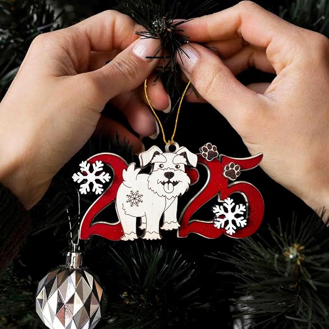 2025 Schnauzer Christmas Ornament – Wooden Dog Ornament for Tree, Cute Puppy Holiday Decoration, Personalized Pet Lover Gift for Women, Men, Kids, Dog Mom & Dad