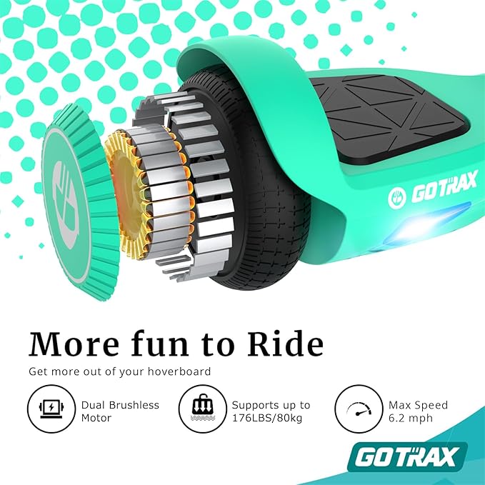 Gotrax Hoverboard with 6.5" LED Wheels & Headlight, Max 4/5 Miles Range, 6.2mph Power by Dual Brushless Motor, UL2272 Certified and 50.4Wh/65.52Wh Battery Self Balancing Scooters for 44-176lbs Kids