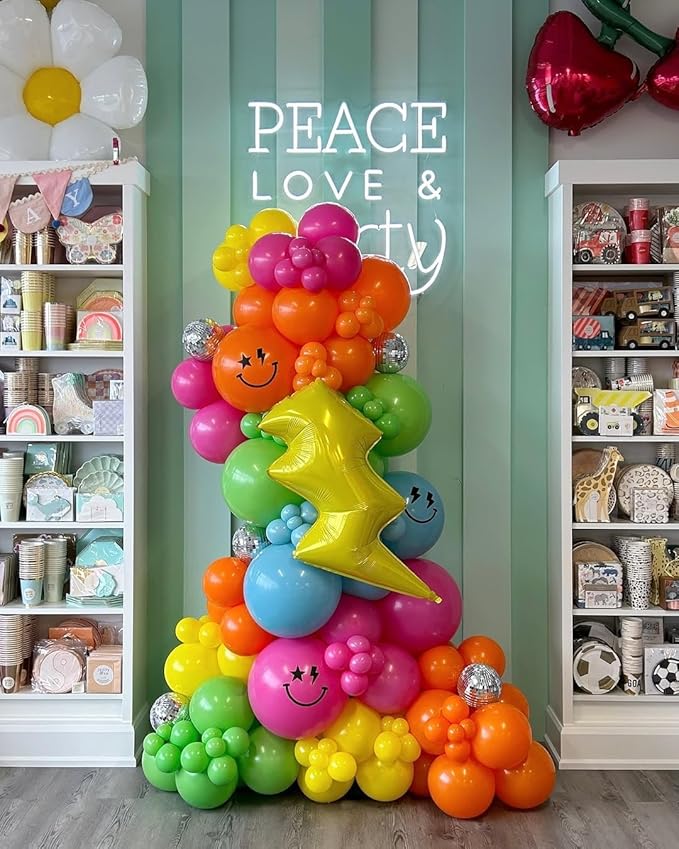 141 Pcs Summer Tropical Balloon Arch Garland Kit, Hot Pink Lime Green Orange Slate Blue Yellow Latex Rainbow Balloon Garland Kit for Hawaiian Luau Aloha Birthday Baby Shower Pool Party Decorations