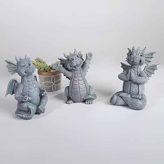 Cute Dragon Figurines Dinosaur Sculptures, Unique Resin Artwork for Office & Home Décor,Yoga Dragons Decorations for Garden & Yard,Outdoor Adorable Baby Dragon Statue Ornaments (Yoga B)