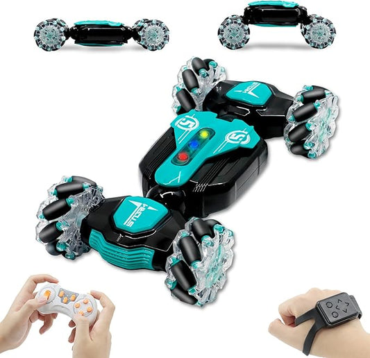 Gesture RC Car, 2.4GHz 4WD Gesture Sensing RC Stunt Car Toys,Double Sided 360° Rolling Rotating Rotation for 3 4 5 6 7 8-12 Year Old Boy Girls Toys（Blue）