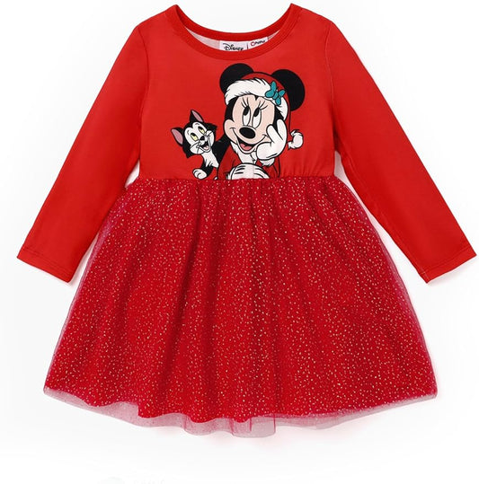 Disney Frozen Elsa Princess Cinderella Ariel Jasmine Rapunzel Baby/Toddler Dress, Ruffle Long-Sleeve Mesh Overlay Tulle Dress