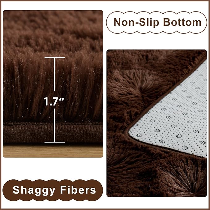 Ompaa Fluffy Area Rugs, Super Soft Shaggy Rug Fuzzy Long Fur Carpets for Bedroom Living Room Decor, 4 x 6 Feet Brown