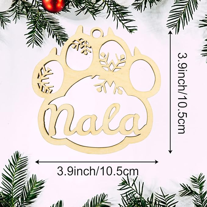 Personalized Dog Cat Paw Ornament Christmas, Custom Pet's Name Ornament, Customized Wooden Cat Paw Ornaments for Christmas Tree