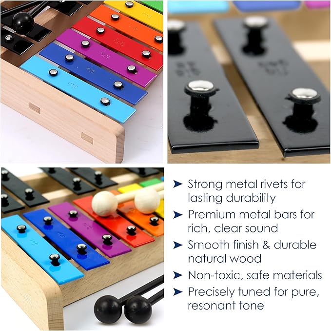MINIARTIS Glockenspiel Xylophone | Full Size Glockenspiel Xylophone 27 Note Colorful Metal Keys for Adults & Kids | Percussion Musical Instrument Includes 2 Wooden Beaters, Songbook and Carry Case