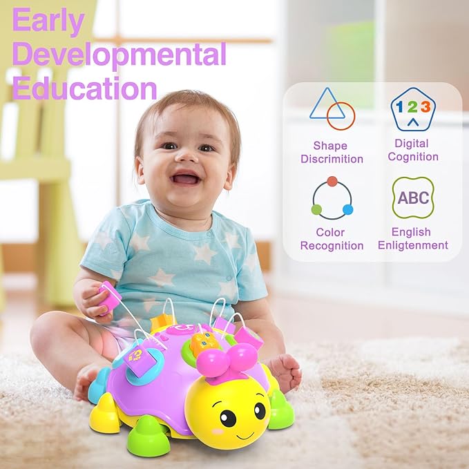 Musical Ladybug Baby Toys 6-12 Months, Infant Early Educational Learning Montessori Toy for 1+ Year Old Girl, First Birthday Gift Toys for 7 8 9 10 11 Months Newborn Girls (Purple)