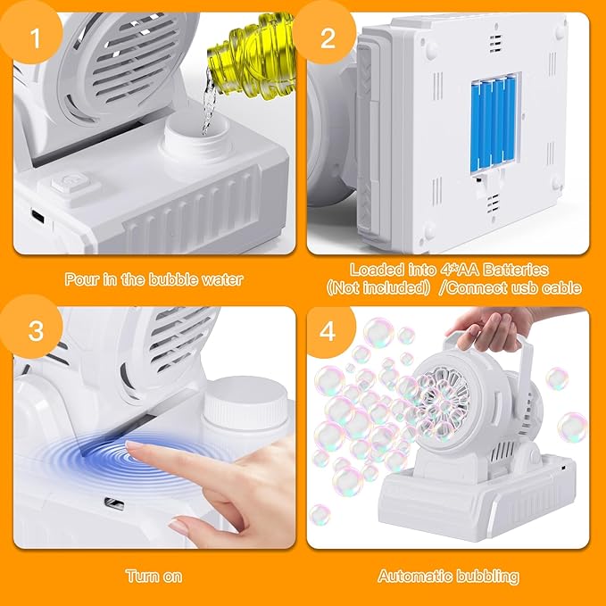 PANACARE Automatic Bubble Machine, Electric Portable Bubble Machine with 20 Bubble Solutions, Produce 10000+ Big Bubbles Per Minute, Suitable for Wedding/Birthday/Children/Party