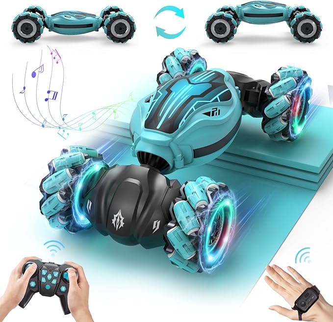 Minetom Remote Control Car, Gesture Sensing RC Stunt Car for Kids 6-12, Toy Cars for Boys & Girls with Light Music Double Sided Flip 360° Rotate Off-Road, Birthday for Kids 6 7 9 10 12