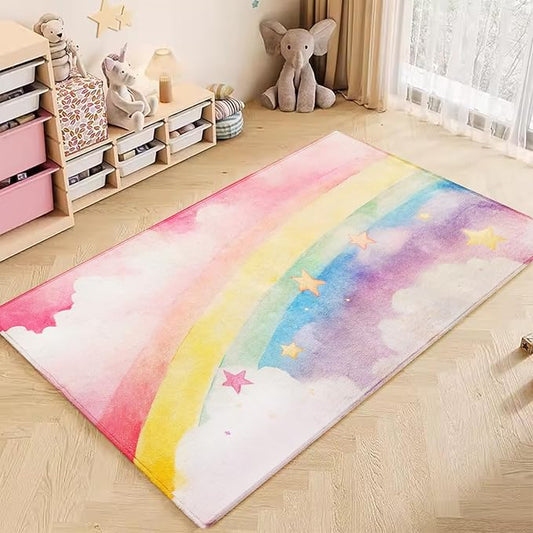 ABREEZE Kids Rainbow Play Mat Ultra Soft for Room, 3.3'x5' Non Slip Multi Color Children Nursery Area Rug Baby Carpet for Bedroom Decor Playroom Living Room