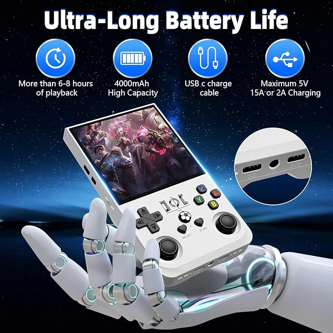 R36MAX Retro Handheld Game Console, 18000+ HD Games Mini Retro Video Console, 4.0 Inch IPS Screen, 64GB Memory, Portable Arcade Video Gaming Console Gift for Adults, Light White