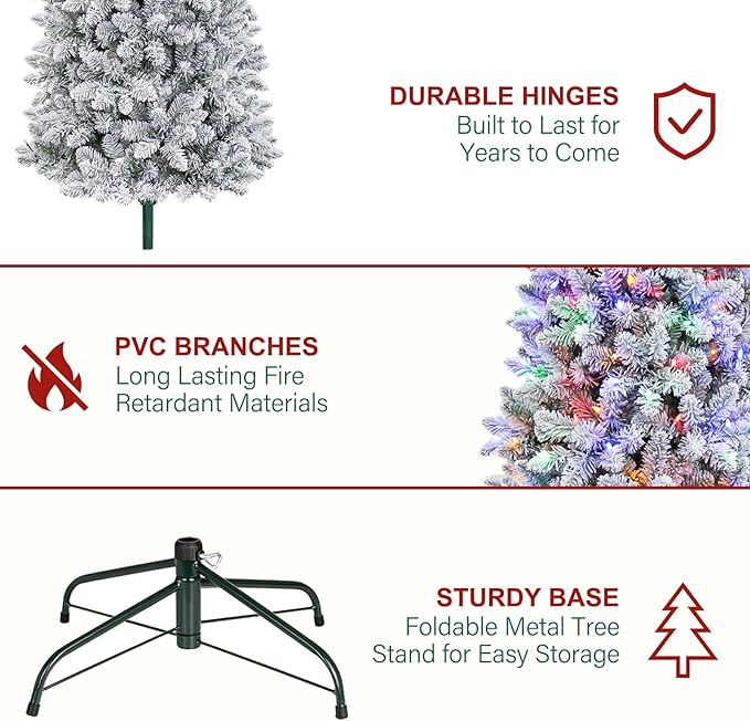 Hykolity 7.5 ft Pencil Prelit Christmas Tree, Artificial Slim Christmas Tree with 300 Multicolor LED Lights, 792 PVC Branch Tips, Metal Stand and Hinged Branches, 10 Modes