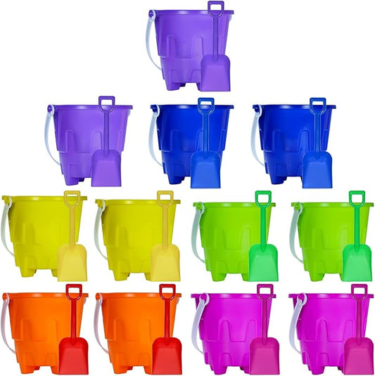 5.63 Inch Sand Castles Beach Buckets and Shovel Set,Sand Bucket Water Bucket for Beach Fun Great Summer Party Accessory（12 Shovels and 12 Pail Buckets）