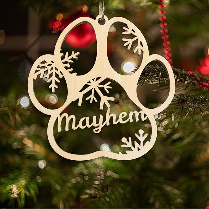 Personalized Dog Cat Paw Ornament Christmas, Custom Pet's Name Ornament, Customized Wooden Dog Paw Ornaments for Christmas Tree