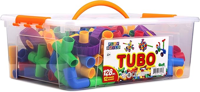 Building Toys for Kids, 128 Piece Construction Blocks for Kids, Tubular Spout Constructor STEM Toy for Toddlers Ages 4+