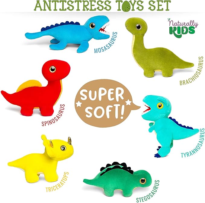 Naturally KIDS Stuffed Animal, Toddler Gifts for Boys, Girls, Plush Dinosaur Toys Set 6