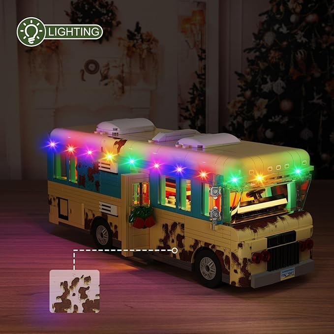 Christmas Cousin's RV Building Kit, LED Christmas Holiday Snow Village RV, 10.1 Inch Christmas RV Compatible with Lego Gifts for Boys, Girls, Family, and Friends (532pcs)